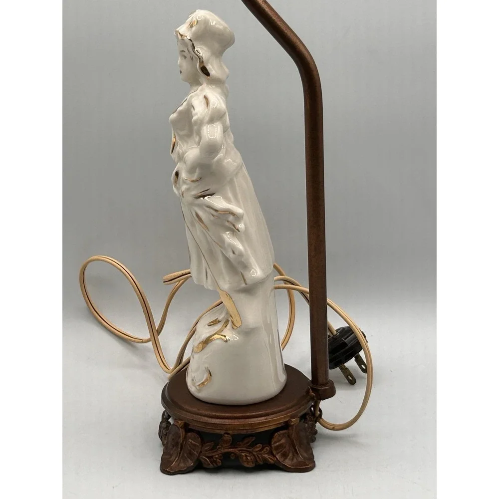Vintage Colonial Woman Gold Trim Porcelain Table Lamp